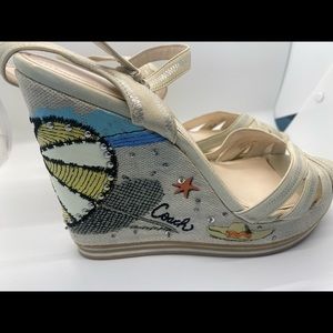 Coach Vintage White Leather Beach Platform 5” Sandals 9